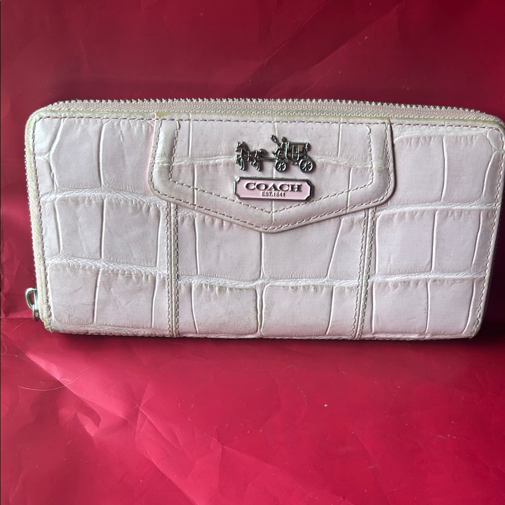 Coach Pink  Croc-Embossed Leather Wallet